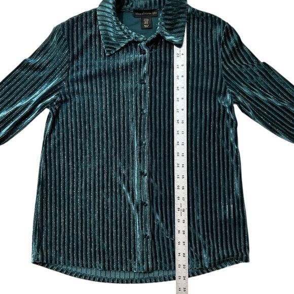 HOUSE of HARLOW  1960 Teal Velvet Silver Metallic Button Up sz XS Burnout Stripe - Picture 4 of 9